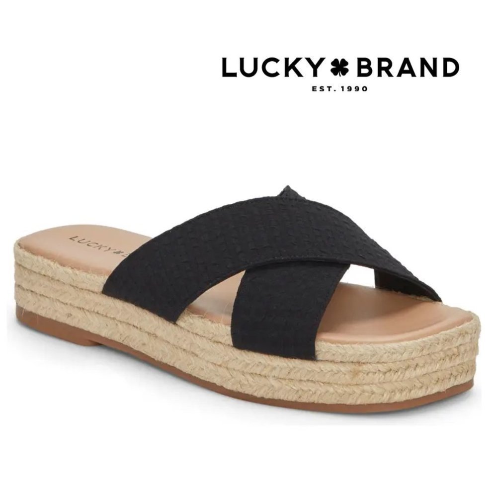 New Lucky Brand Gayte Slide Sandal, Size  7.5 and 8 in Black Textile